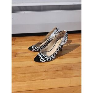 J. Renee Bailee Black Patent Peep Toe 3" Pump High Heels Sz 7.5 Polca Dot